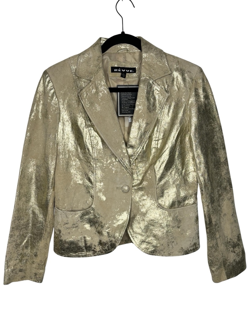 NEW VTG Revue Women's Metallic Gold Flake Leather Blazer Jacket Size Small